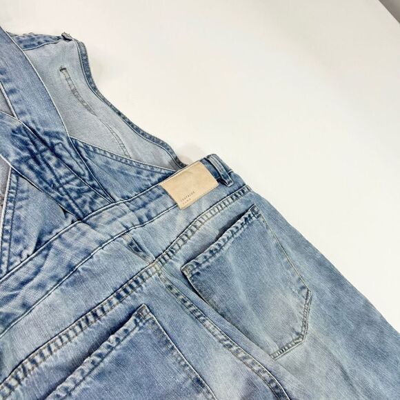 Zara Denim Coverall Womens Small Ripped Distressed Carpenter 100% Cotton Overall - Picture 9 of 10